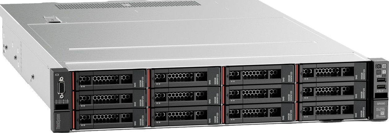 Lenovo SR590 Xeon SP Gen 2 Server 4208 (8C 2.1GHz 11MB Cache/85W) 32GB 2933MHz (1x32GB, 2Rx4 RDIMM), O/B, 730-8i 2GB, 1x750W, XCC Enterprise, Tooless Rails - Silver | 7X99A099EA